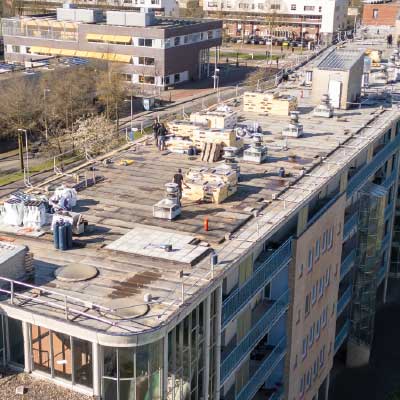 Laan van Vlaanderen van bovenaf het dak te zien